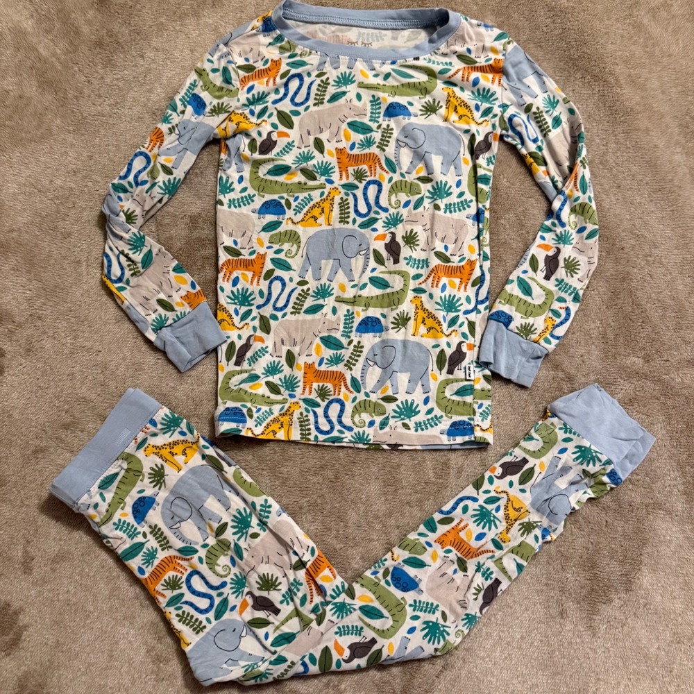 Little Sleepies Safari Bamboo Viscose Pajama Set 3T Blue Jungle Animal Print